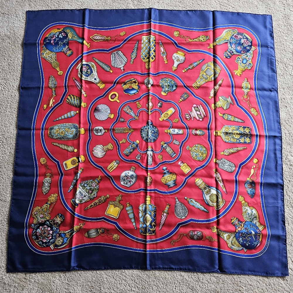 Vintage Hermes Qu Importe Le Flacon Silk Scarf Perfume Bottles
